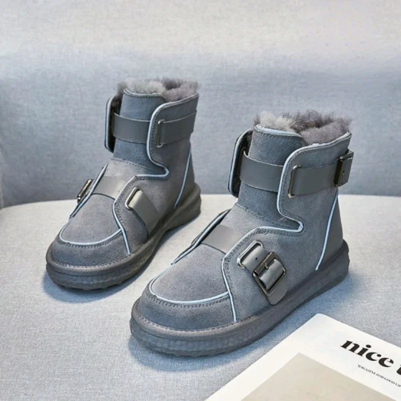 Winter 2023 Snow Boots Woman Most Sold Leather and Fur Booties Chunky Half Autumn Footwear Women's Shoes Black Hot Warm New In