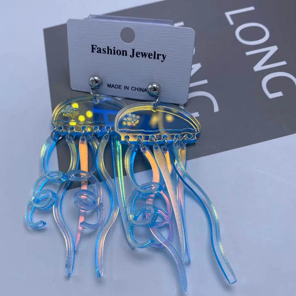 

1 Pair Fashion Creative Sea Creature Earrings For Women Jellyfish Design Niche Exaggerated Tone Ear Stud Light Acrylic Jewelry