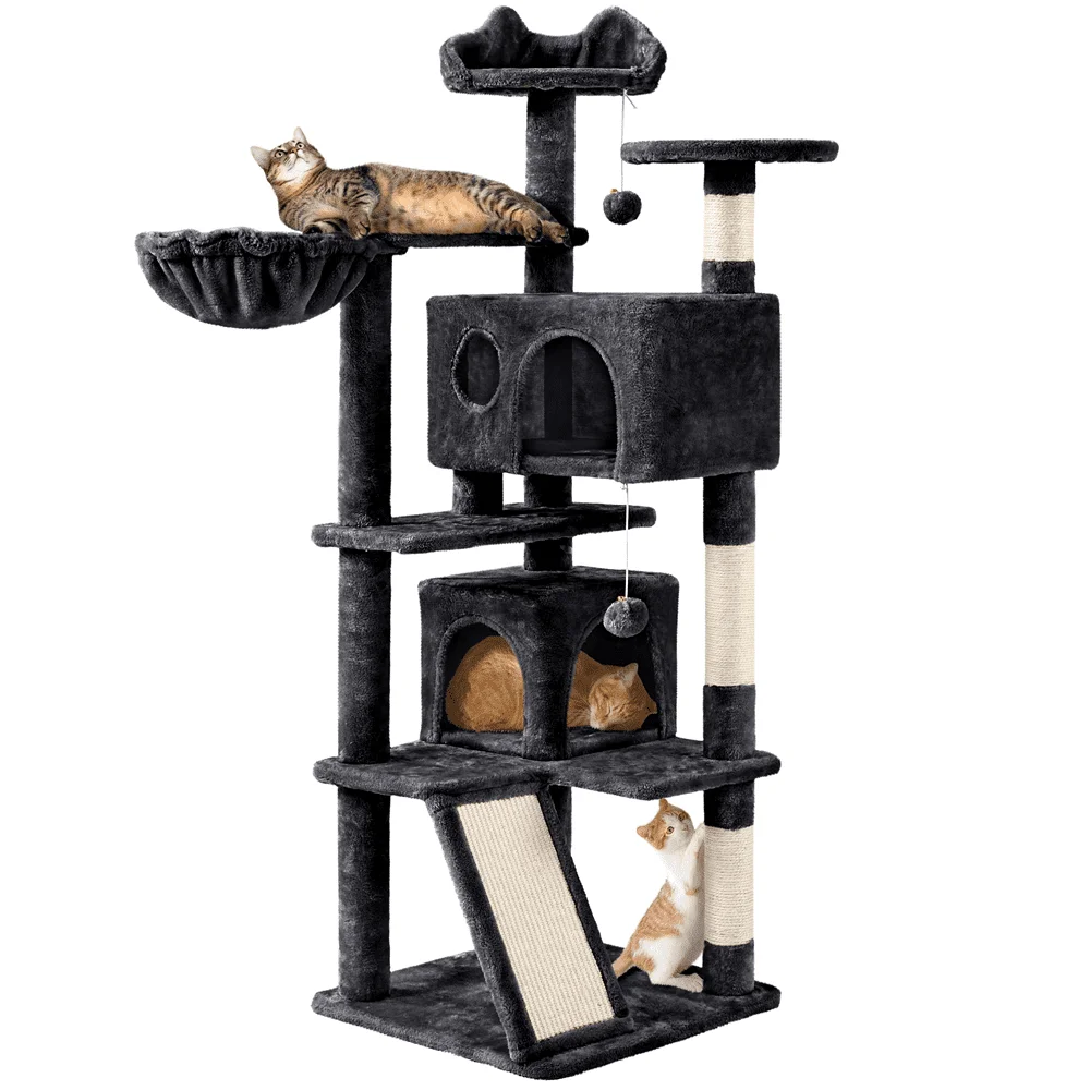 

54" Double Condo Cat Tree with Scratching Post Tower, Black