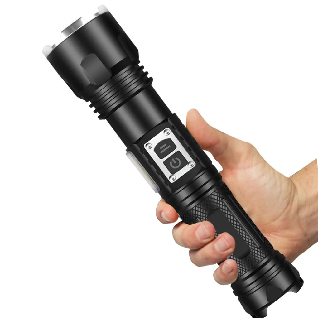 

Rechargeable COB Flashlight Zoomable Torch Aluminum Alloy Spotlights Emergency light Camping Search 26650Battery