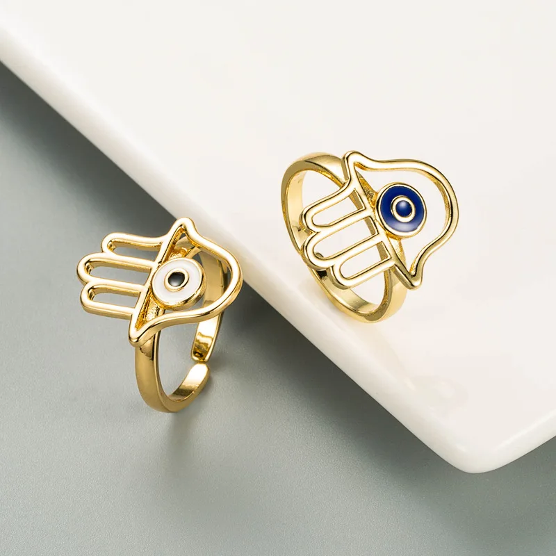 

Fashion Gold Copper Zircon Eye Ring Vintage Turkey Hand Adjustable Open Ring for Women Party Jewelry Gift
