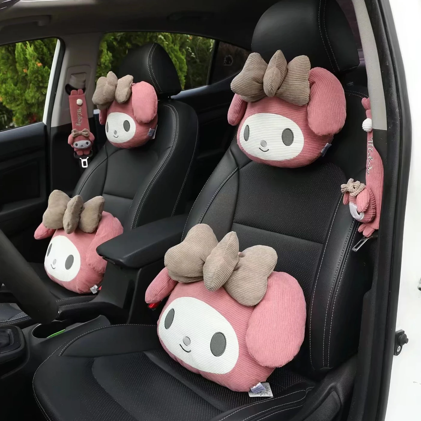 

New My Melody Back Cushion Headrest Seat Belt Cover Corduroy Material Soft Back Cushion Hug Plush Toy Girly Car Decor Xmas Gifts
