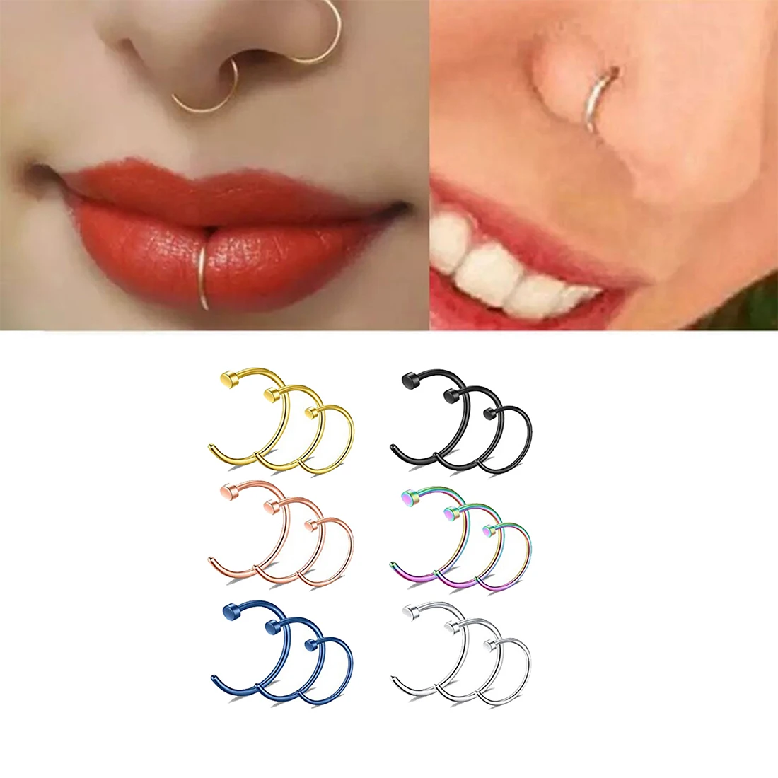 

18Pcs/Set C-Shaped Nose Ring Hoop Septum Rings Stainless Steel Nose Piercing Stud Ear Cartilage Piercing Oreja Pircing Jewelry