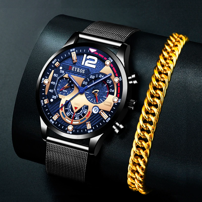 

reloj hombre Mens Watches Stainless Steel Mesh Belt Quartz Watch For Men Business Calendar Luminous Bracelet Clock часы мужские