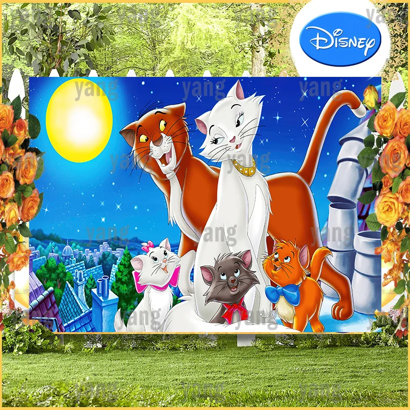 Wedding Moon Satrs Background Wall Family Party Decor Disney Marie Cat Baby Shower Supplies The AristoCats Backdrop Birthday