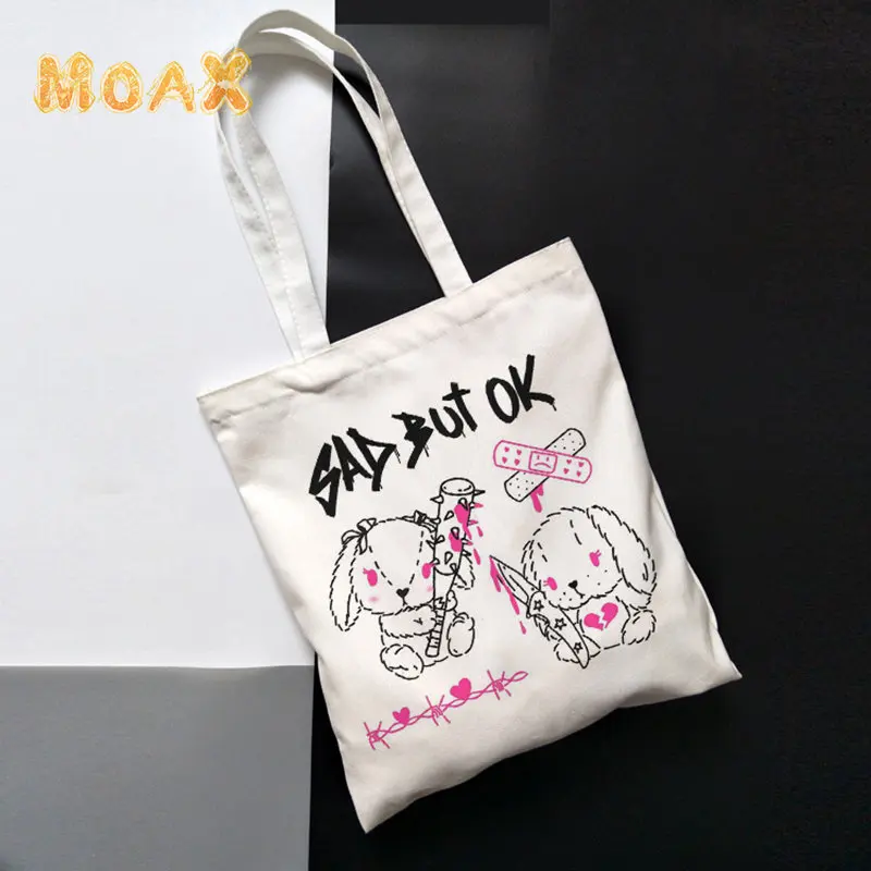 

Heart Harajuku Women Shoulder Bag Art Gothic School Bag Anime Cartoon Printing Canvas Bag Large Capacity Casual Shopper Bag