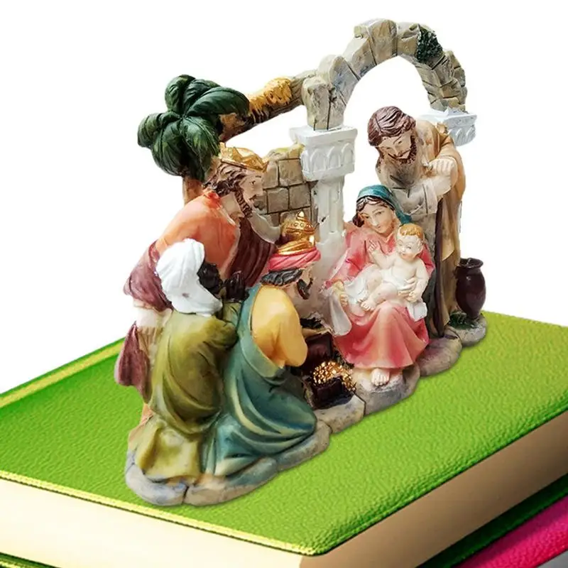 

Nativity Stable Ornament Jesus Nativity Scene Manger Resin Virgin Mary Sculpture Home Decorative Table Centerpiece For Cafe Stud