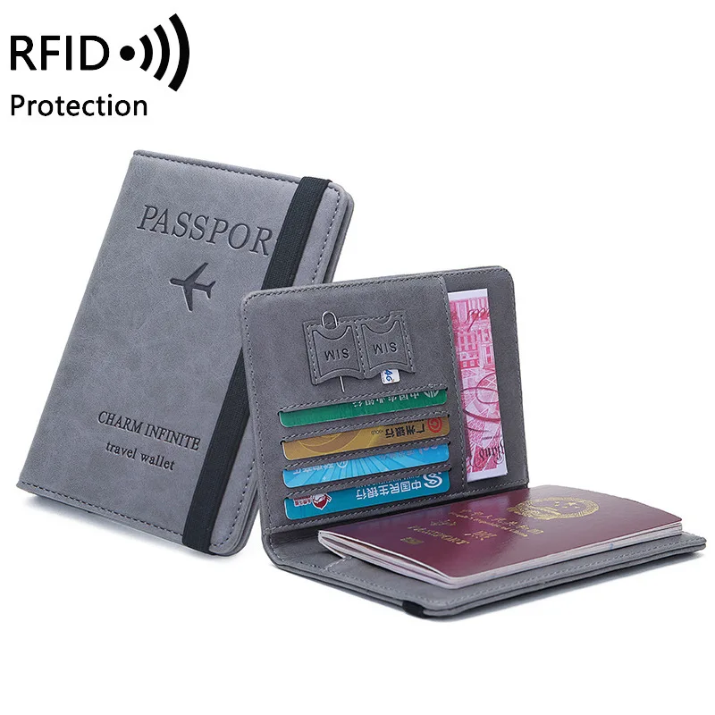 New Women Fashion Short Wallet Anti-degaussing Multifunctional RFID Travel Passport Bag Document Clip