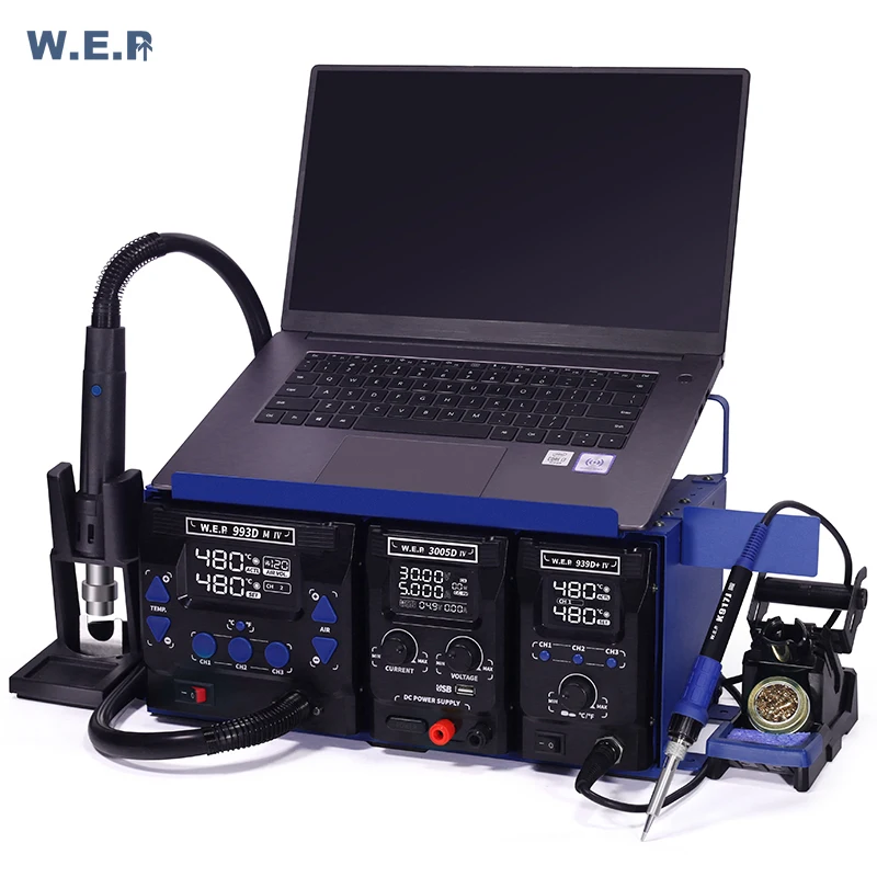 

WEP 813 Portable 3 Machines Combination Repair Set Phone Laptop Repair DC Power Supply Hot Air Soldering Rework Station