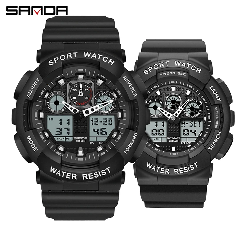 SANDA Multifunctional Sports Watch Waterproof Luminous Dual Movement Quartz Electronic Watch Fashion Couple Watch for Men Women