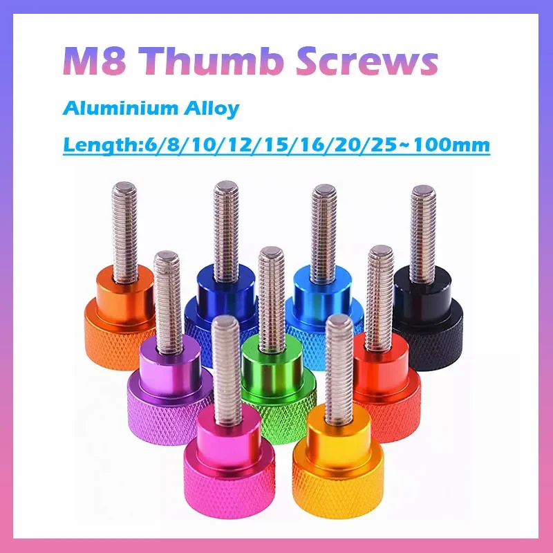 1Pcs M8 Aluminium Alloy+Stainless Steel Knurled Thumb Screws Hand Grip Knob Bolts L:6mm-100mm For Adjust Fixed Bolt