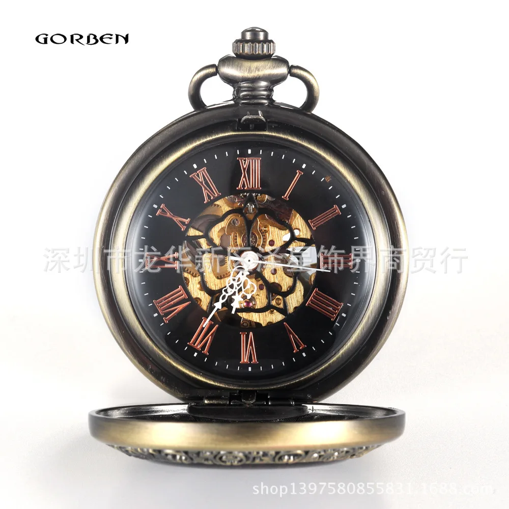 Luxury Wooden Ring Skeleton Pocket Watch Reloj Mujer Retro Roman Digital Manual Mechanical Pocket Watch Leisure Business Watch