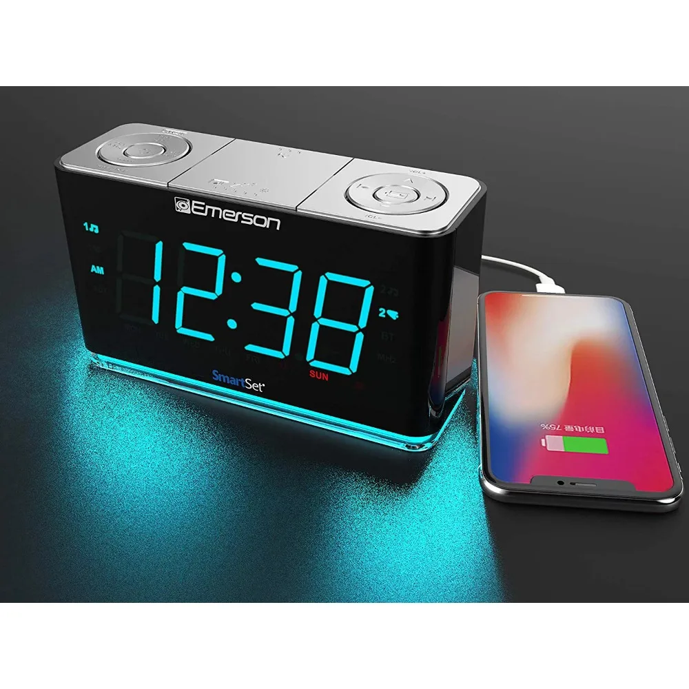 Radio With Bluetooth Speaker, Usb Charger, Night Light, And Cyan Led Display Free Shipping