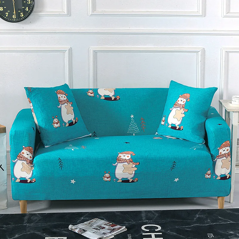 

Elastic Sofa Slipcovers Bear Penguin Sofa Cover for Living Room Sectional Corner Chair Protector Couch Cover 1/2/3/4 Seater Blue