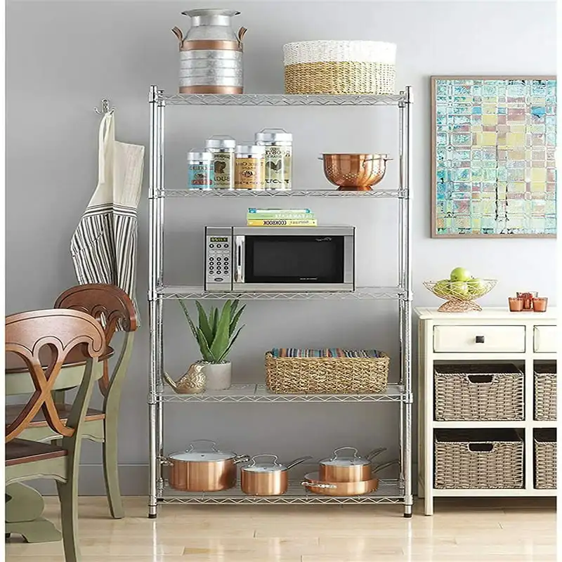 

Stunning Silver 30" W x 14" D x 60" H Steel Storage Rack Wire Shelving Unit for Office & Kitchen.