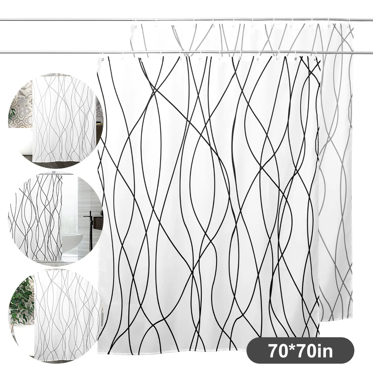 

Занавеска для душа с 12 крючками, водонепроницаемая быстросохнущая шторка, Минималистичная Современная душевая занавеска 70x70 дюймов