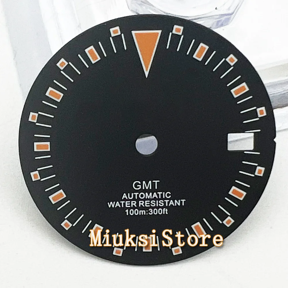 Циферблат NH35 29 мм зеленый светящийся черный циферблат GMT с окошком даты для NH34 3 0