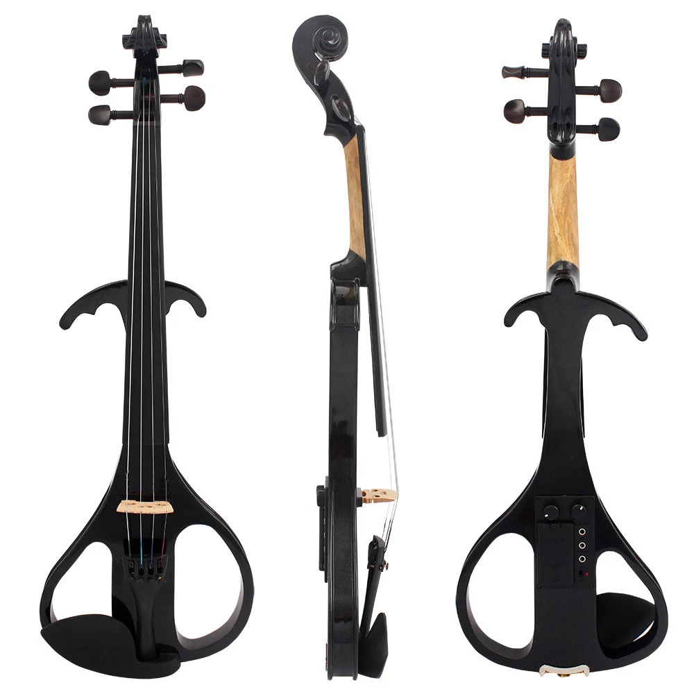 NAOMI Black Electric Violin Set Silent 4/4 Violin Fiddle w/ Brazilwood Bow+Canvas Violin Case+Audio Cable+Rosin Student Violin enlarge