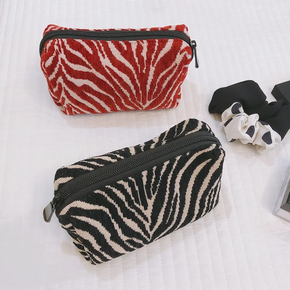 Striped Small Cosmetic Bag For Women Makeup Mini Cotton Fabric Lipsticks Make Up Cushion Organizer Insert Pouch Bag Little Purse