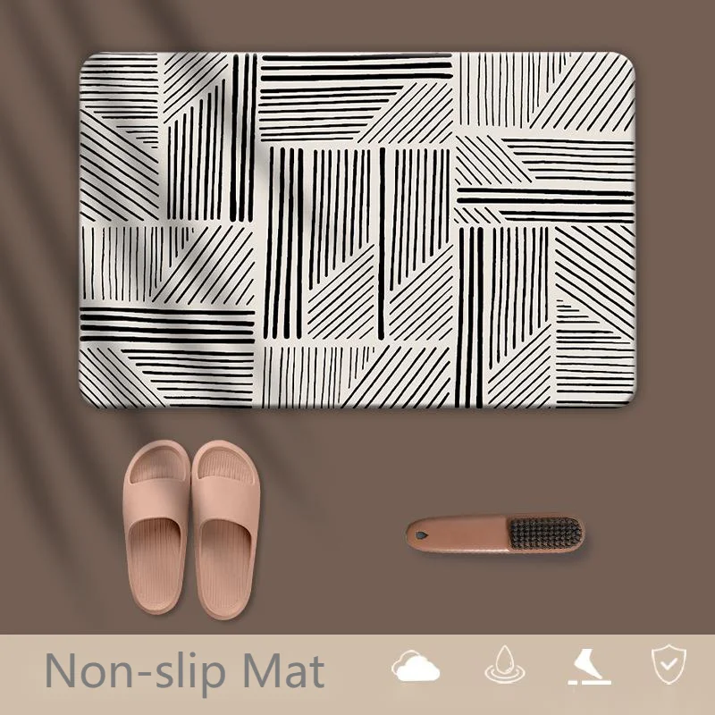 

Retro Lines Non-slip Bath Mat Diatom Mud Bathroom Entrance Doormat Water Absorbent Quick Drying Shower Foot Mats Floor Carpet