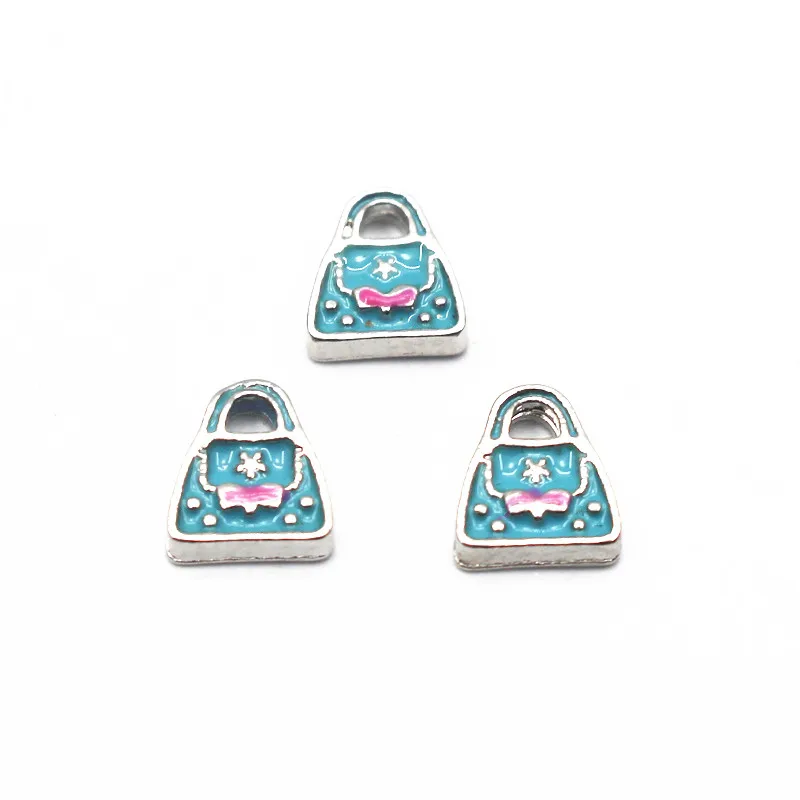 

10pcs/Lot Enamel Blue Bag Floating Charms Fit DIY Living Glass Memory Locket Women Pendant Necklace Jewelry Accessory