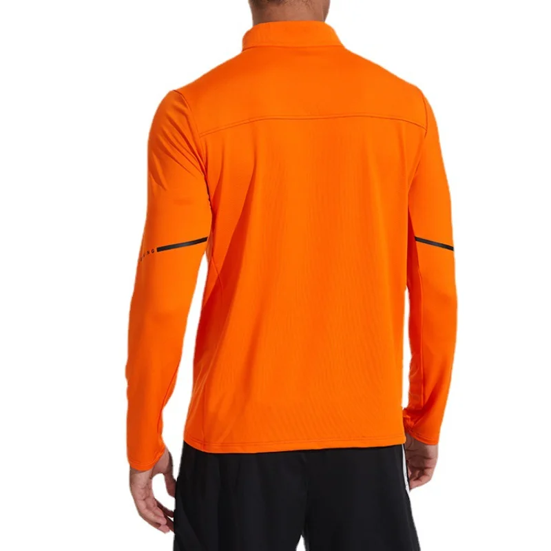 LU Gym T-shirts Man Long Sleeve with Zipper Quick Dry Training Sport Top Fitness High Elastic Muscle Stand Collar Golf Wear