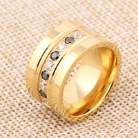 yw gairu vintage two tone black white rhinestone titanium steel 18k gold rings jewelry fathers gifts trend most sold novelties