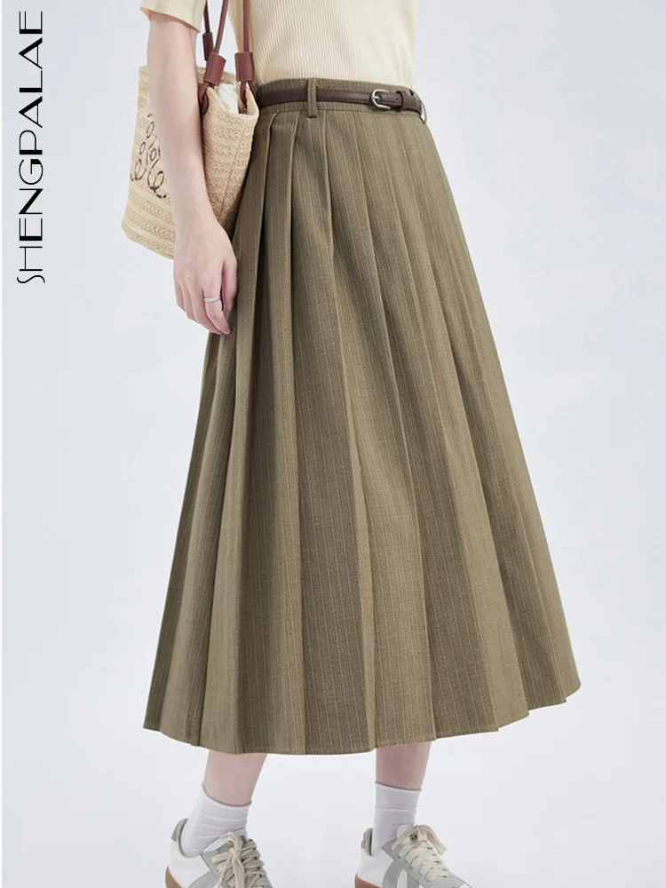 

SHENGPALAE, осенняя плиссированная юбка для женщин, одноцветная, с высокой талией, трапециевидная, универсальная, до середины икры, плиссированная юбка для женщин, новинка 2023, 5R7574