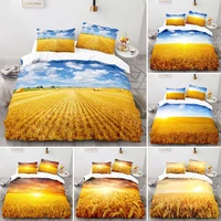 wheat field scenery duvet cover set golden wheat ears bathed in sunlight print duvet cover farmhouse themed bedding