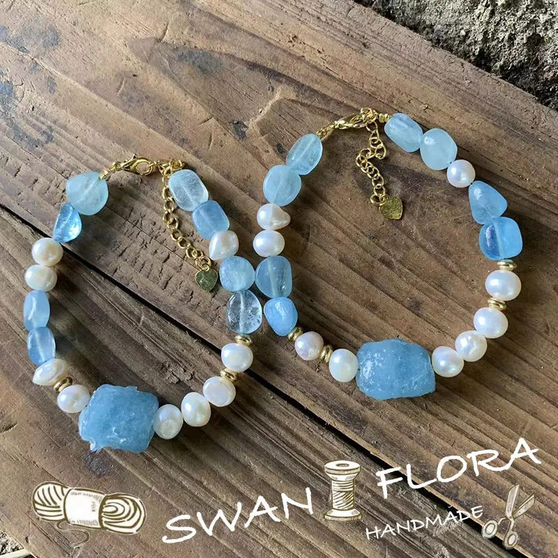 

Аквамариновый браслет для женщин, драгоценные камни, оптом, дизайнерские ювелирные изделия ручной работы, изящные регулируемые, для девуше...