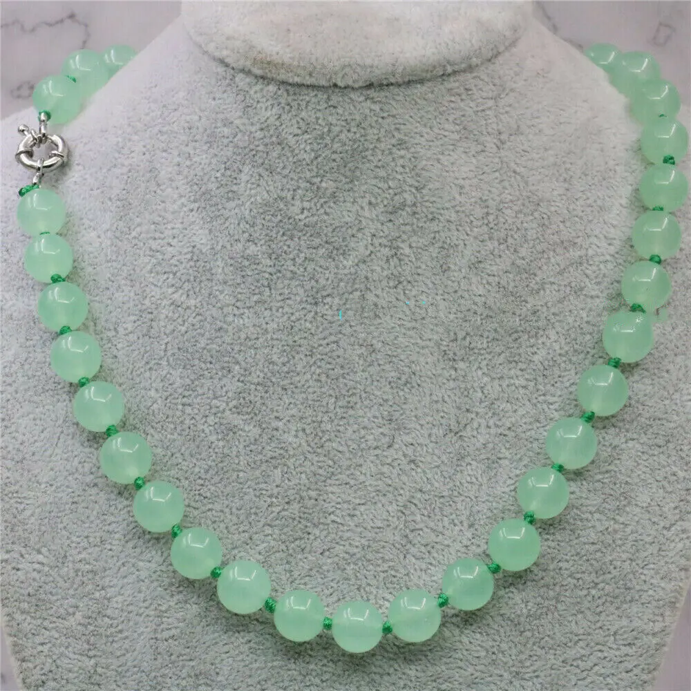 

Pretty 12mm Natural Light Green Jade Round Beads Gemstone Necklace 18''