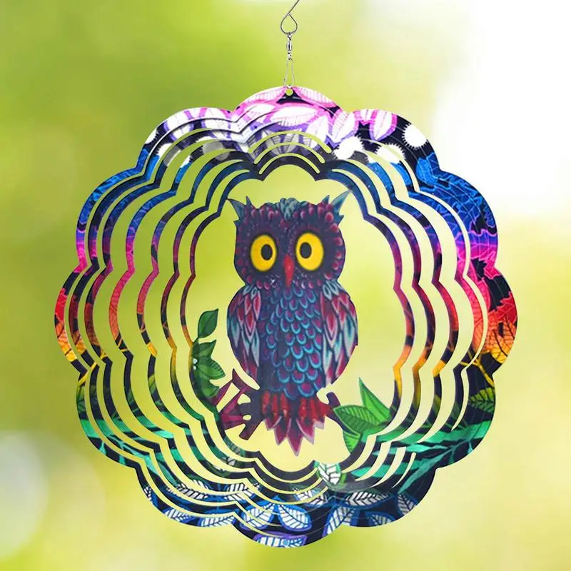 

Colorful Owl Decor On Branch Wind Spinner 3D Stainless Steel Window Sun catcher Hangings Ornaments For Outdoor Garden Yard