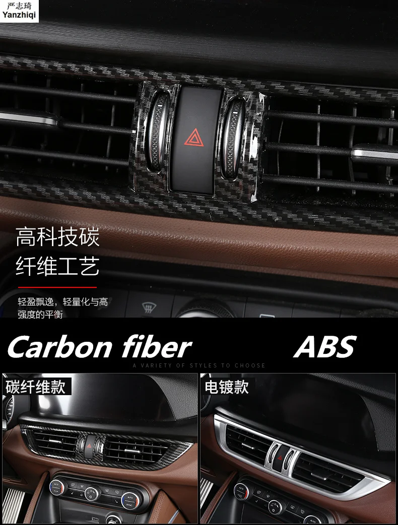 

Углеродное волокно для Alfa Romeo Stelvio 2017 2018 ABS хромированная рамка для украшения вентиляции кондиционера среднего контроля