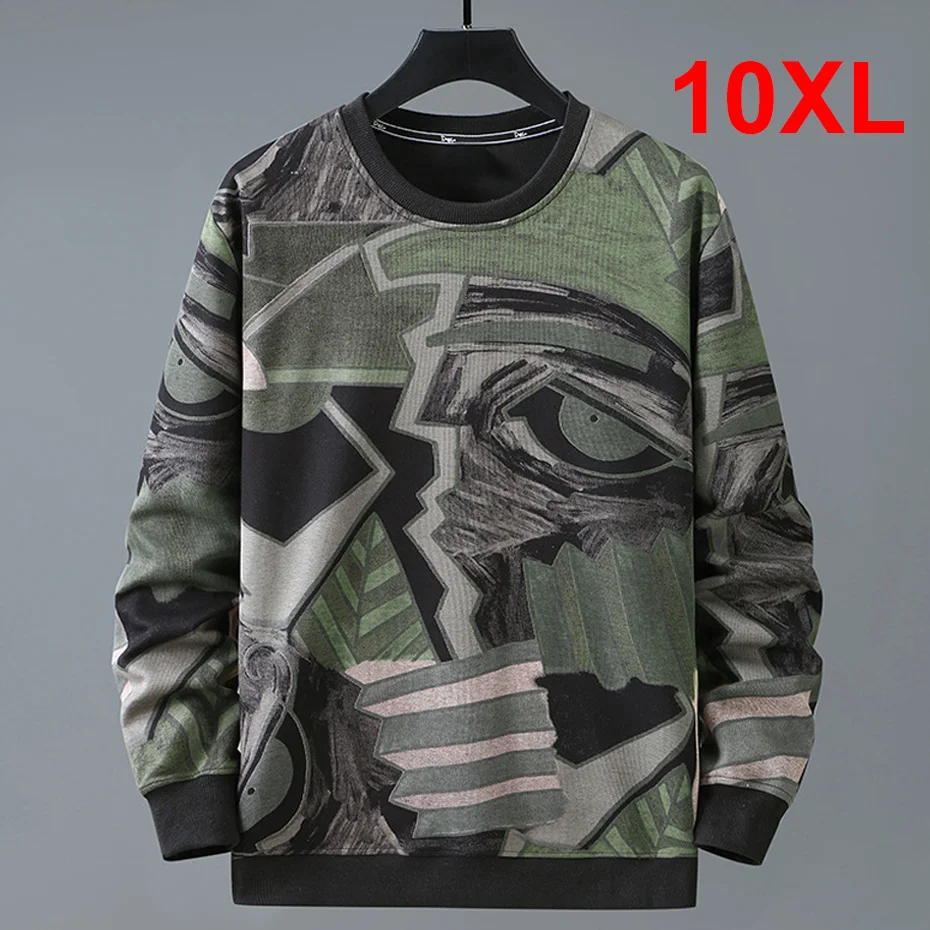 

Plus Men Hip Hop Streetwear Graffiti Print Pullover Male Sweatshirts Big Size 10XL 8XL