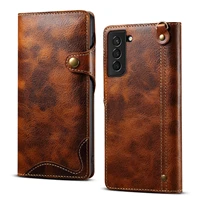 durable repairable genuine leather wallet case for samsugn galaxy s22 s21 s20 note 20 10 plus vintage magnet button flip cover