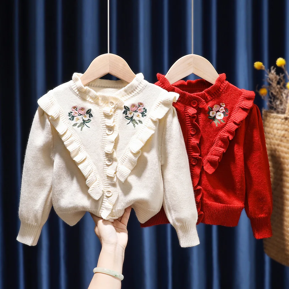 

Детские свитеры для девочек, детская одежда, Детский Теплый свитер на весну и осень, детский вязаный свитер с длинным рукавом и цветами, B46