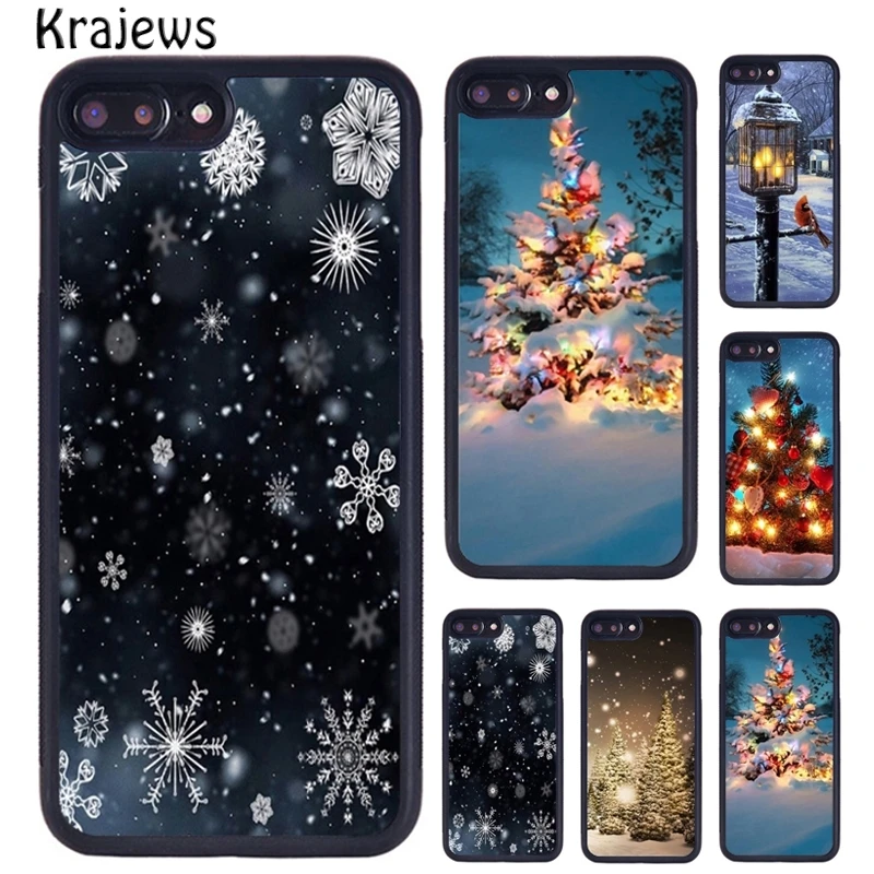 Чехол для телефона Krajews Snow Flakes Winter Christmas Tree iPhone 16 15 14 plus 11 12 mini 13 Pro XR XS Max чехол