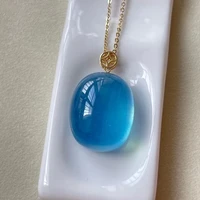 natural blue aquamarine oval clear bead pendant 2318mm brazil 18k gold women men fashion stone jewelry necklace aaaaa