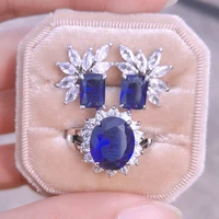 uilz luxury silver color bride dubai jewelry set shiny blue aaa cubic zirconia geometric wedding earrings rings 2022 new
