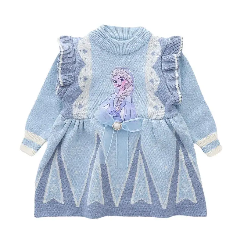 2022 Winter Girls Frozen Sweater Dress Autumn Baby Girl Long Sleeve Toddler Princess Dress Spring Little Girl Elsa Knit Dresses images - 6