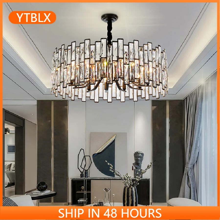 

New LED Crystal Chandelier Lamp Luxury Black Lustre Kitchen Island Chandeliers Living Room Dining Home Ceiling Lighting Fixtures