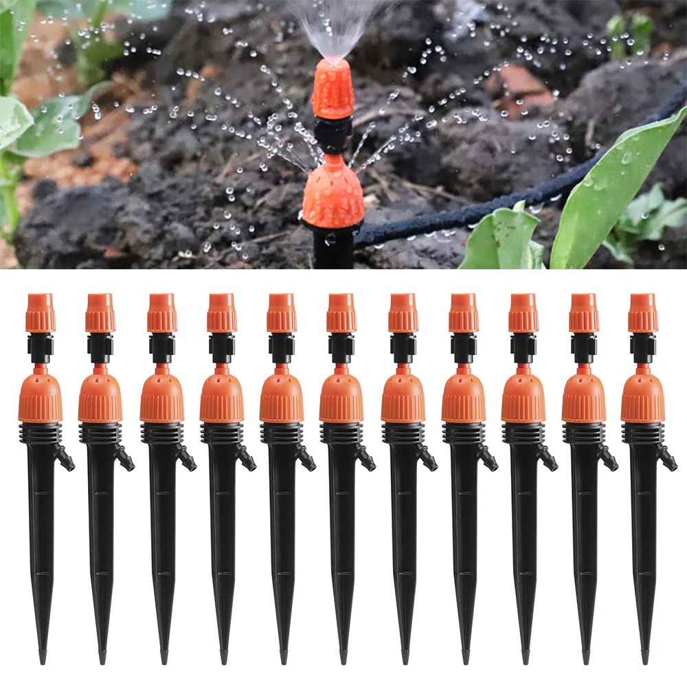 

10PCS Garden Watering Drip Irrigation Sprinkler Misting Nozzle on Stake Dripper Inserting Ground Fit 4/7mm 1/4" Hose Greenhouse