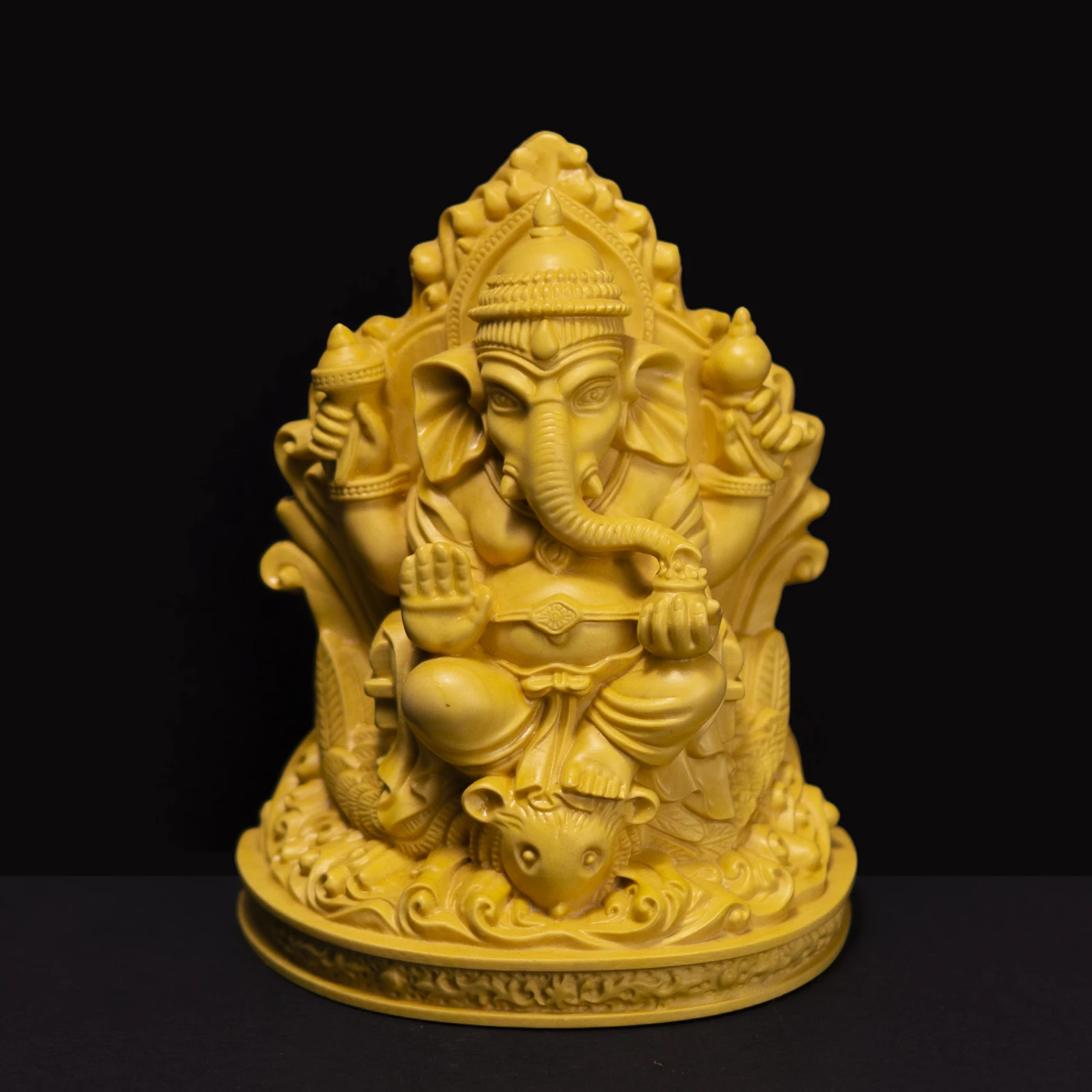 Boxwood Wood Carving Elephant God Ganesha Lucky Decorations God of Wealth Sit Car Decoration