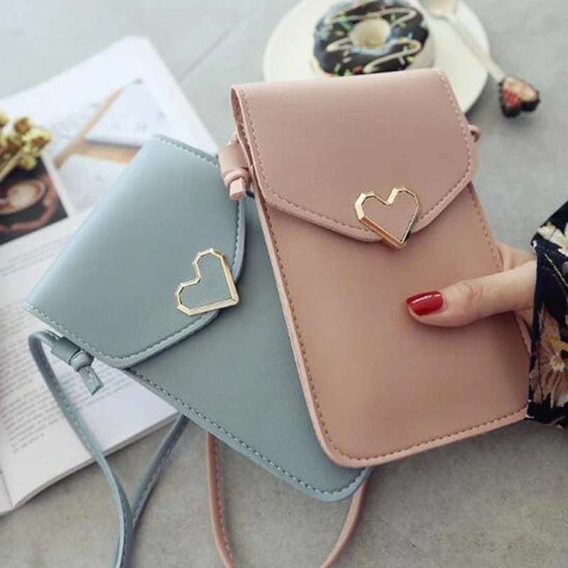

Phone Shoulder Bag For Women Transparent Coin Purse Heart Shape Hasp Crossbodybag Cute Female Mobile Pouch Bags