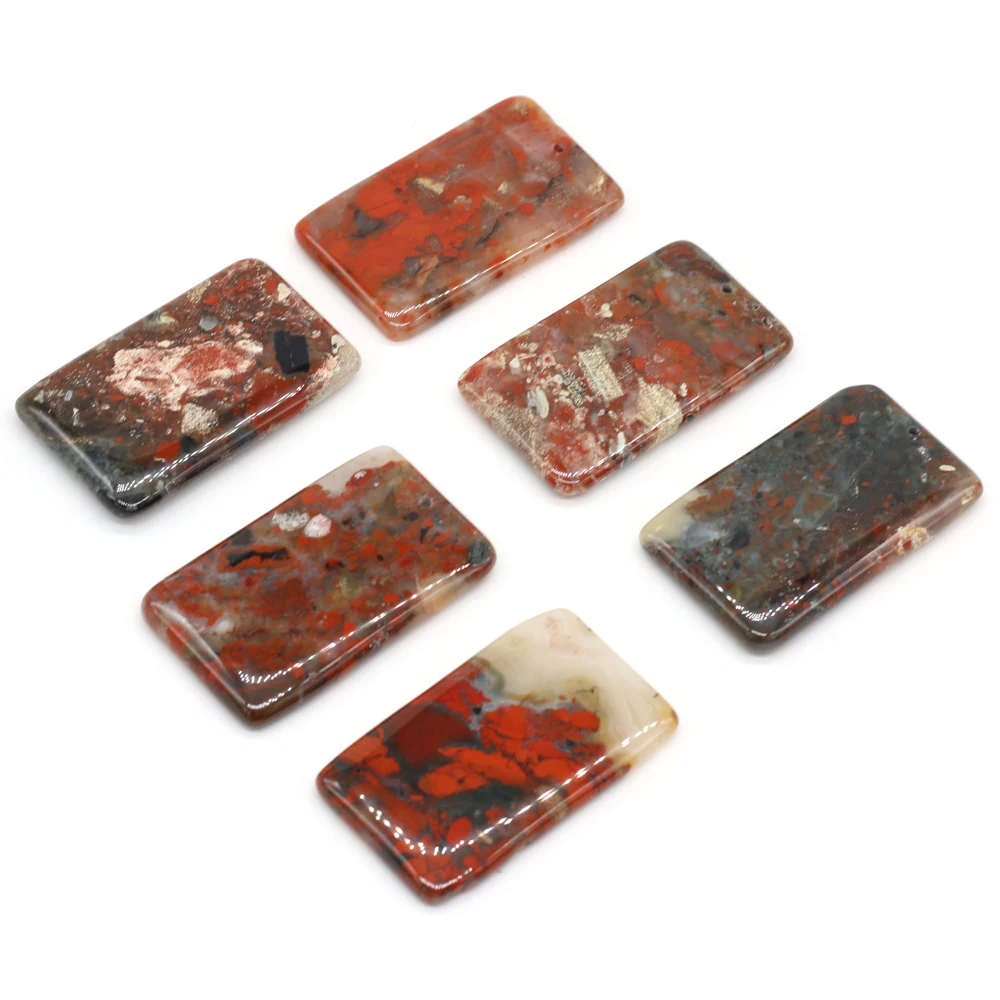 Natural Pendant Semi-Precious Stone Reiki African Blood Rectangle Hole Bead Charm for Jewelry Making Diy Necklace Accessories |