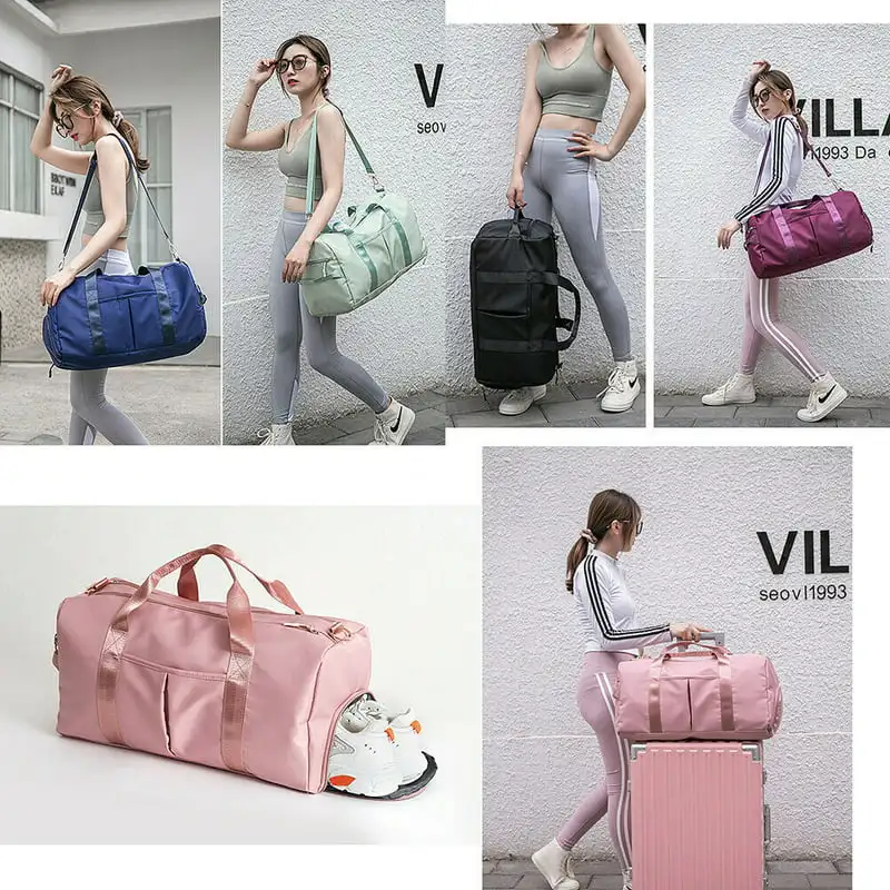 Portable Sporty Gym Duffel Bag with Wet Pocket, Shoes Compartment, Great for Swim, Training and Yoga Travel