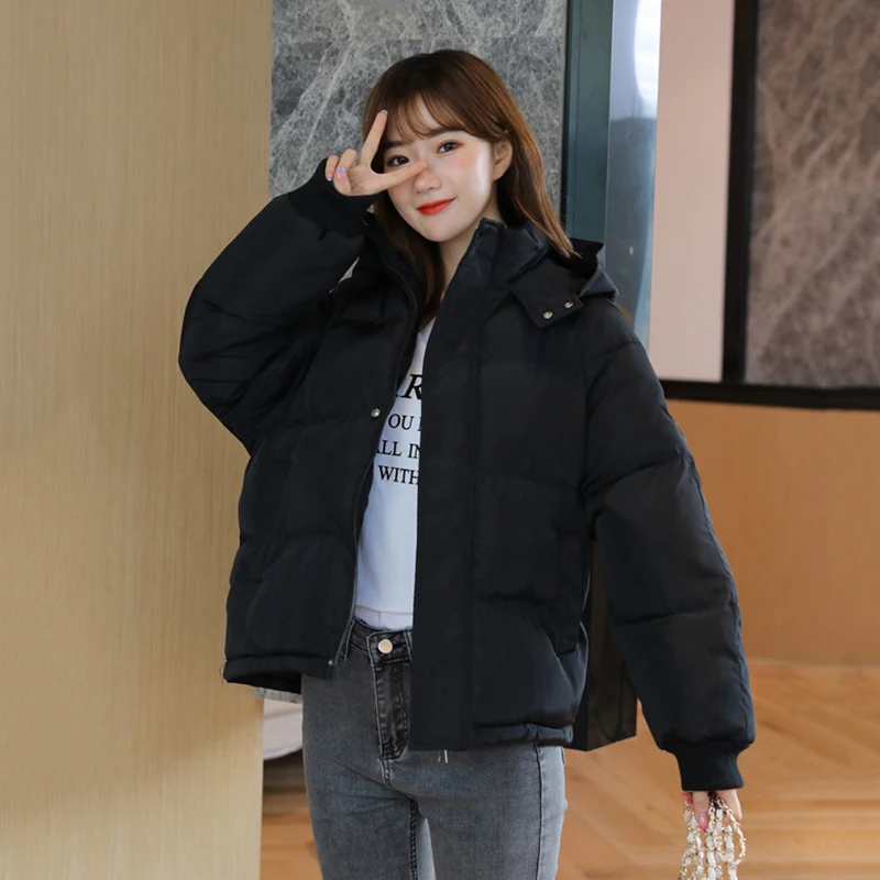 2022 New Cotton Coat Straight Loose Bread Coat Winter Short Cotton Coat Korean Version Thickened Hooded Cotton Coat Women