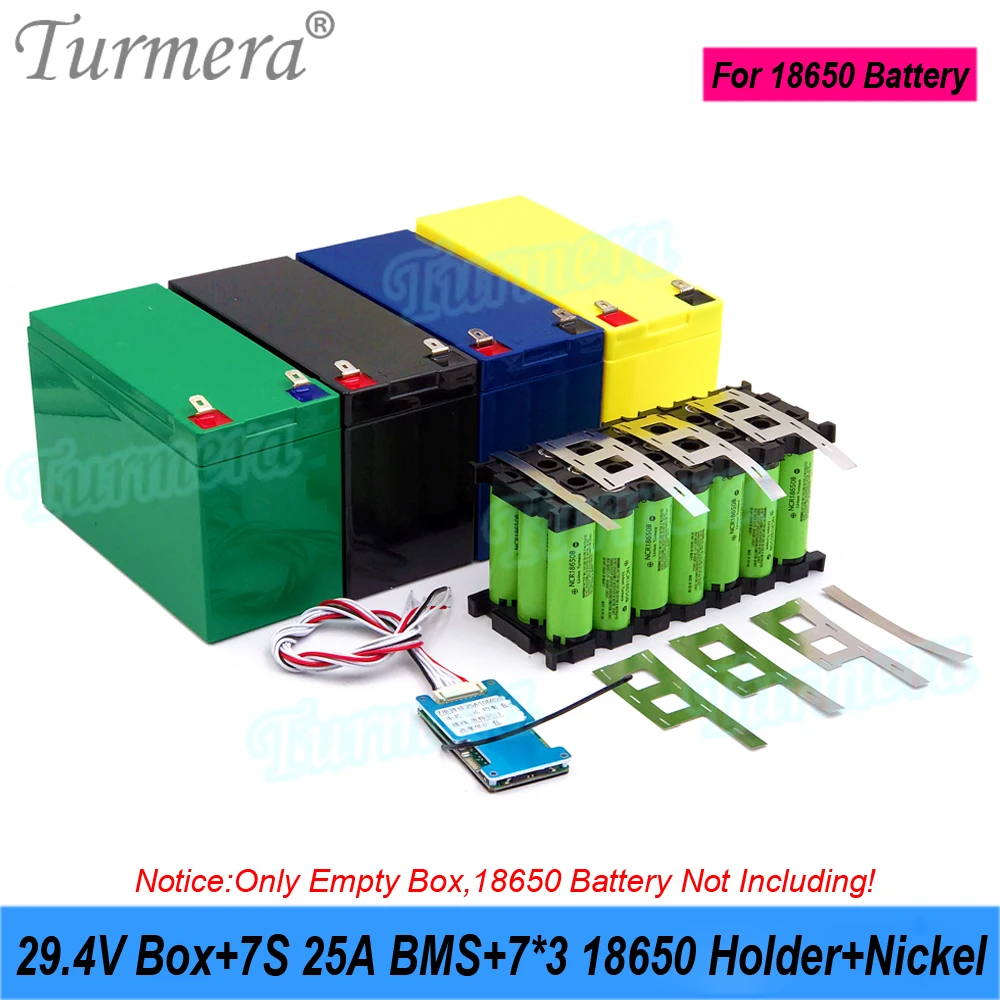 

Turmera 24V 29.4V Battery Storage Box 18650 7S3P Holder 25A Balance BMS Welding Nickel Use in Electric Bike or Replace Lead-Acid