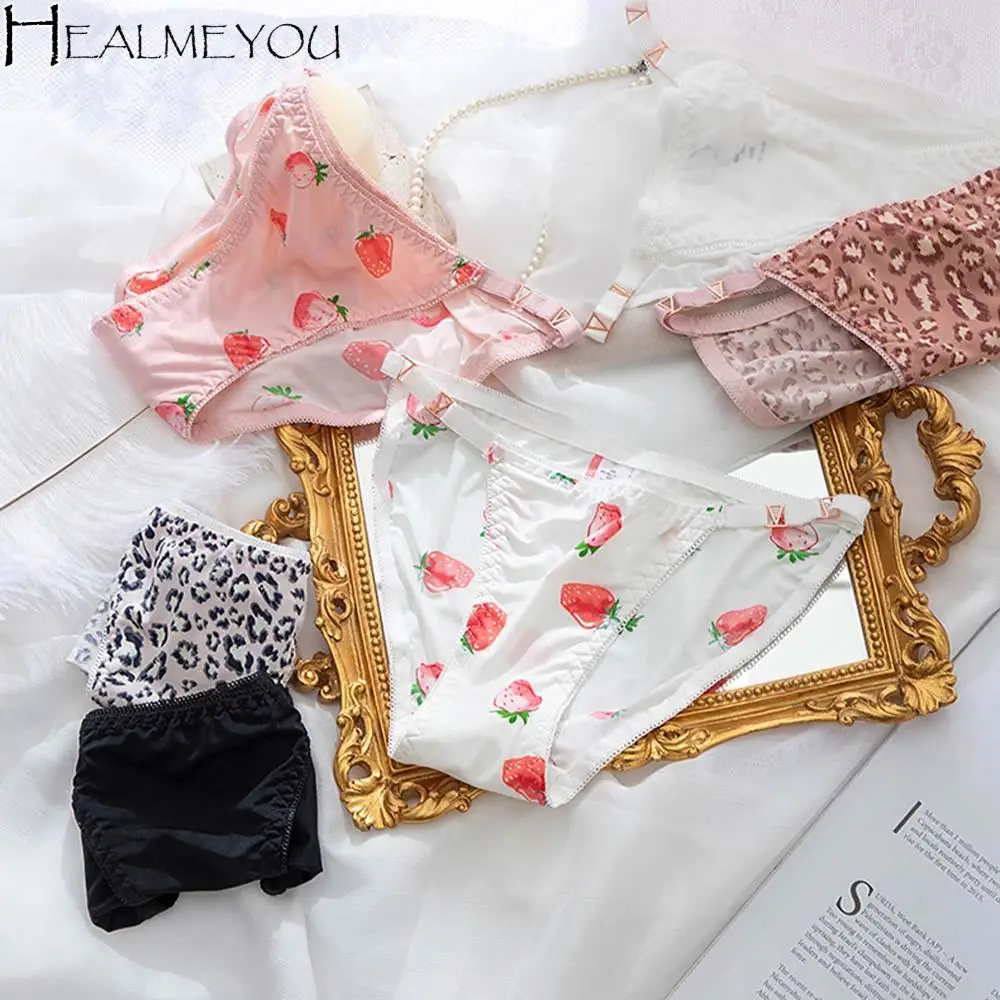 

Cute Strawberry Sexy Leopard Printed Ice Silk Comfortable Women Panties Low Waist Seamless Bikini Soft Breathable Girls Panties