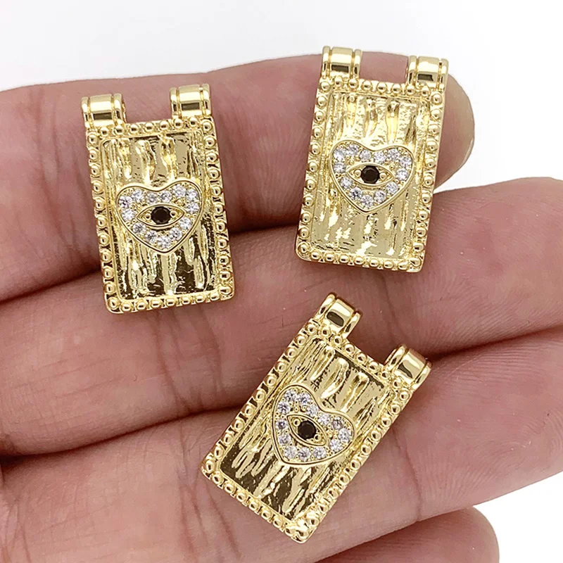 

Vintage Gilt Rectangular/Heart/Evil Eye/Pattern Necklace Pendant Fashion Zircon Inlaid DIY Charm Jewelry Making